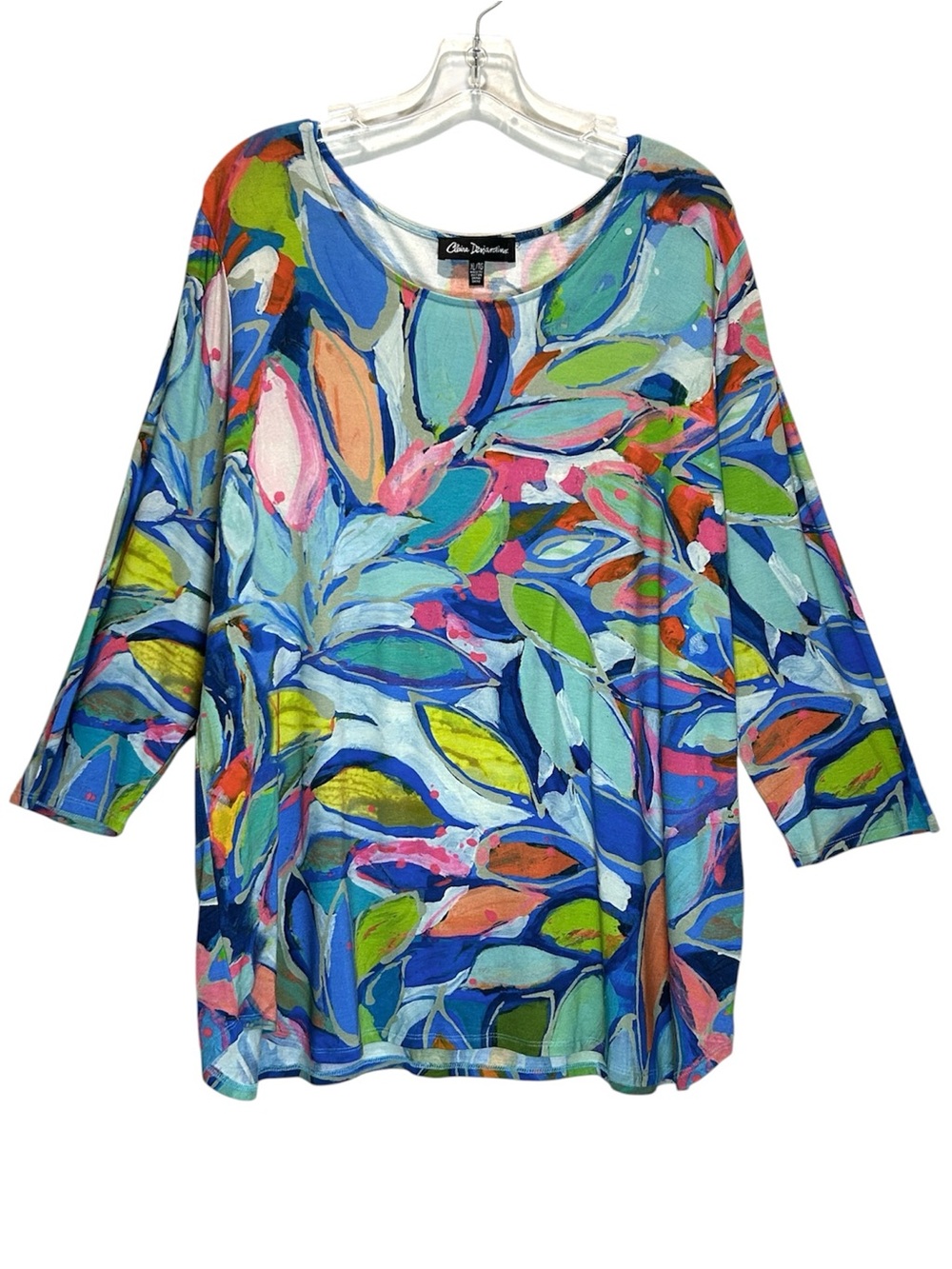 Claire Desjardins Long Line Abstract Watercolor Tunic 3/4 Sleeves - Extra Large